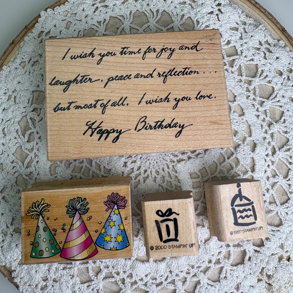 Vintage Birthday Stamp Lot Rubber Stamps Craft Wood Mounted